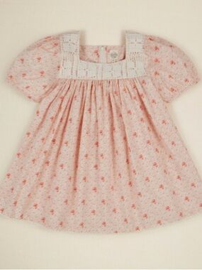 Apolina Tina calico floral dress Girls' Cream-Pink Floral Crochet Yoke